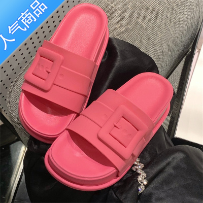 SUNTEK 网红时尚休闲百搭方扣拖鞋女夏季外穿松糕厚底一字拖沙滩