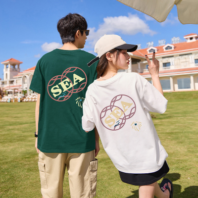 [2.5折价59元]唐狮夏季新款短袖女海边椰树美式复古情侣装T恤上衣男夏装G