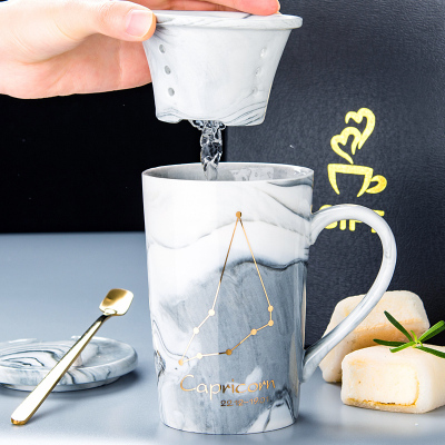 创意过滤茶漏陶瓷杯子个性烘焙精灵潮流星座马克杯带盖勺咖啡杯家用喝水杯摩羯座—礼盒包装