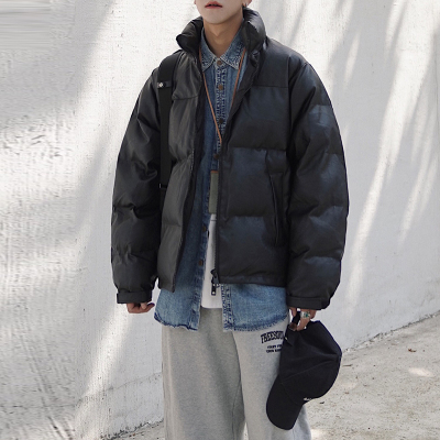 HongZun冬季pu皮棉衣男潮牌oversize宽松加厚羽绒面包服港风立领情侣外套棉衣