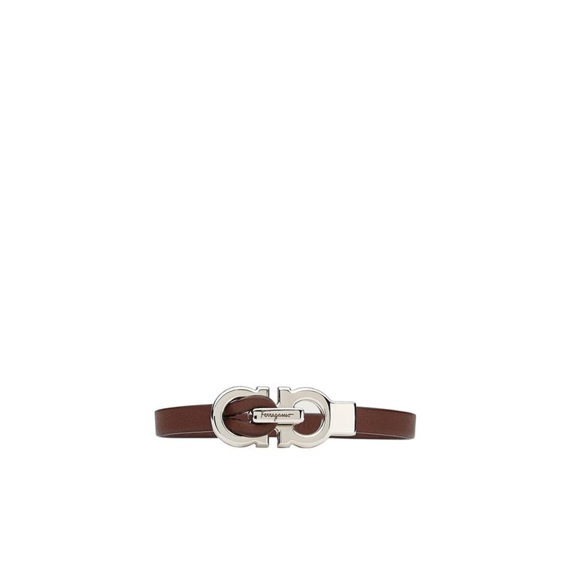 Salvatore Ferragamo男士新款手链 经典复古皮质表带镀钯黄封口优雅简约轻奢手环