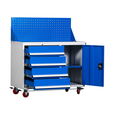 易企采 四抽一门重型加厚工具柜车间用多功能带抽移动工具车五金汽修铁皮储物柜工具箱车