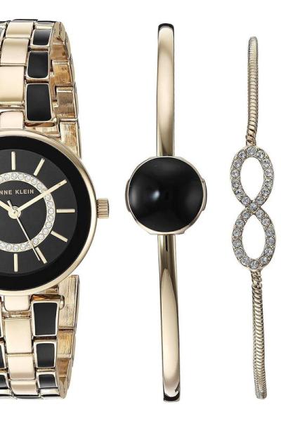 Anne Klein手表女秒针石英圆形表盘28毫米表径金属表带商务休闲