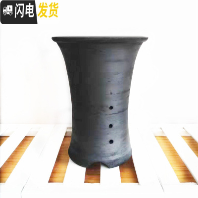 三维工匠古典手工黑陶大号兰花盆兰花专用透气泥盆君子兰老式陶瓷盆泥瓦盆 美人腰小号高20外口径15cm 中等花盆容器