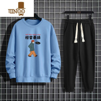 YANXU男士长袖t恤套装新款潮牌印花宽松休闲卫衣长裤内搭打底衫男