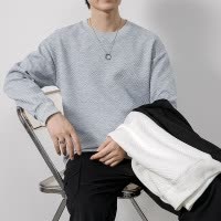 春秋季重磅长袖T恤男白色大码男装内搭打底衫胖男士宽松圆领卫衣