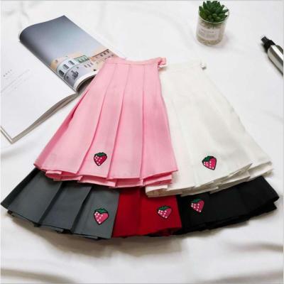 枫述秋冬韩版软妹学生高腰百褶裙草莓短裙学院风百搭ulzzang半身裙春