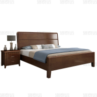 洛泰远 LTY4022907 实木床简约1.5米单人床含一个床头柜 胡桃色