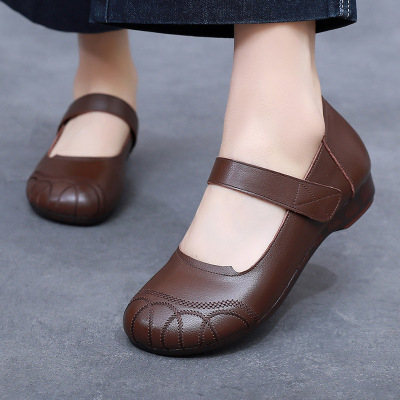圆头乐福鞋女春秋韩版一字扣浅口玛丽珍鞋软底四季牛皮小单鞋