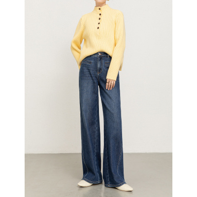 年冬季新款韩版高腰牛仔微喇裤女植绒加厚喇叭长裤