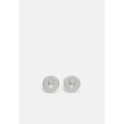 COACH女士银色 coins图案 cubic zirconia 耳钉小巧百搭日常通勤耳饰