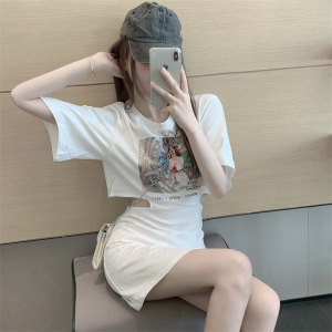 a字性感气质短袖T恤裙女短裙夏季上衣中长款连衣裙子半身裙包臀裙