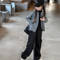 女童针织外套秋装新款儿童装韩系灰色上衣春秋初中生毛衣开衫_1