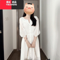 YIBUSHENG法式白色气质连衣裙子女季2024新款收腰小众设计开叉高级感长裙
