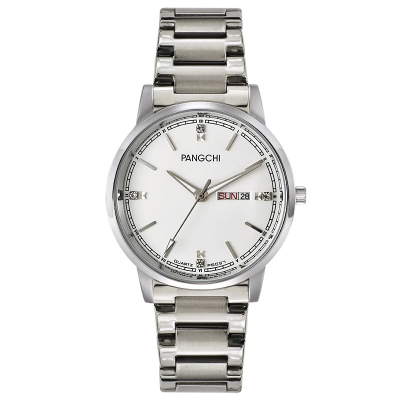 鹏志(pangchi)双日历钢带手表 蝴蝶扣商务男士表 钢带系列闲个性水钻