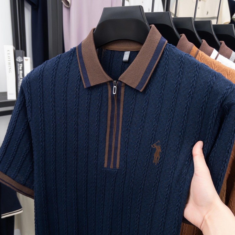 春夏新款男士纯色短袖Polo衫商务休闲轻商务翻领轻薄舒适透气