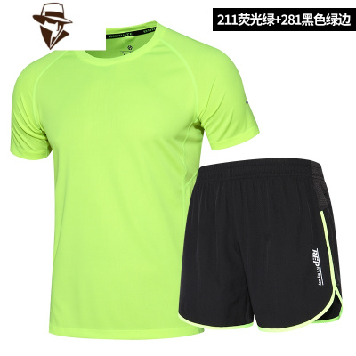 跑步运动套装男夏季速干衣三分短裤马拉松装备宽松夜晨跑健身服装YIBUSHENG