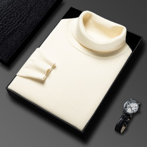 高领羊毛衫男2024冬季新款纯色净版加厚保暖套头休闲打底男士毛衣