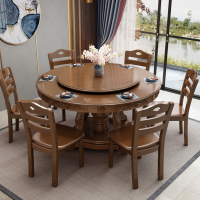 欧梵森 现代简约餐桌家用组合实木大圆桌多功能转盘饭店桌椅旋转