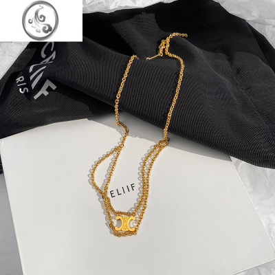 JiMiCE凯旋门双层金色项链女高级感小众设计欧美ins风气质叠戴锁骨链