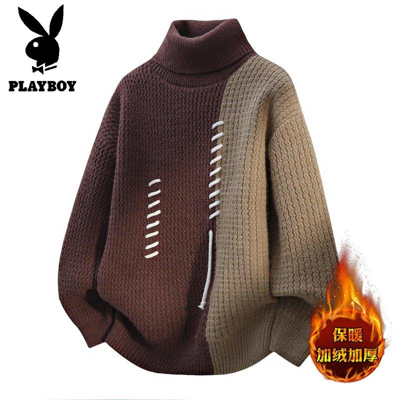 花花公子新款2025冬可翻高领领针织毛衣男