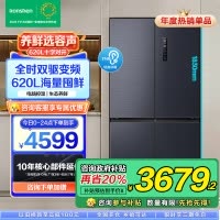 容声(Ronshen)620L十字对开四门变频冰箱变频超薄风冷无霜大容量冰箱一级能效 BCD-620WD19FP 青山黛