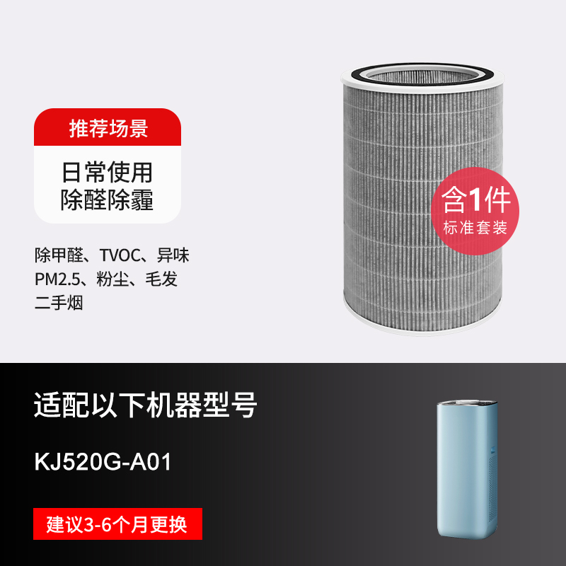 适配格力空气净化器滤芯[原机夹碳布款]KJ520G-A01滤网(含1件)