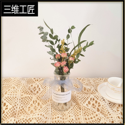 干花花束满天星玫瑰尤加利向日葵花束桌面摆件装饰带花瓶网红干花三维工匠浪漫玫瑰+花瓶干花包