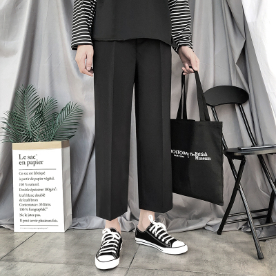 SUNTEK暗黑系九分阔腿裤男宽松休闲港风垂感西裤韩版潮流直筒拖地长裤子西裤