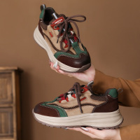 头层牛皮秋冬新款阿甘鞋系带复古厚底丑萌老爹鞋舒适轻便女鞋