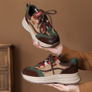 头层牛皮秋冬新款阿甘鞋系带复古厚底丑萌老爹鞋舒适轻便女鞋