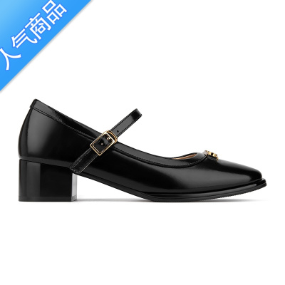 SUNTEK法式玛丽珍女鞋2023年新款单鞋复古金属扣高跟鞋一字带粗跟小皮鞋