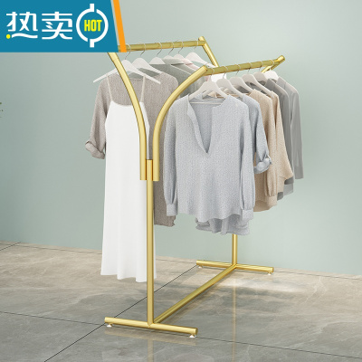 敬平晾衣架落地阳台双排简易卧室内挂衣架折叠凉晒器单杆可移动带轮 金色长60高150晾衣杆