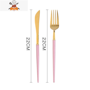 北欧304不锈钢刀叉套装 牛扒意面刀叉勺 西餐餐具三件套叉勺套装 粉金镜面2件套(刀+叉) 敬平