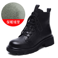 头层牛皮马丁靴女冬季新款厚底保暖加绒真皮英伦百搭复古短靴