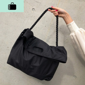 包包女包新款2020单肩包休闲尼龙包女大容量港风简约旅行黑色大包NEW LAKE 黑色女士单肩包 黑色