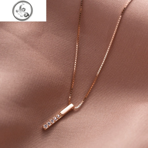 抖音女朋友通体S925纯银微镶钻竖条项链简约精致气质锁骨颈链 JiMi