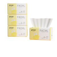 舒可乐 可湿水抽取式纸面巾4层90抽*4包原生木浆抽纸纸巾实惠装餐巾纸家庭装纸抽卫生纸家用母婴可用 4包装