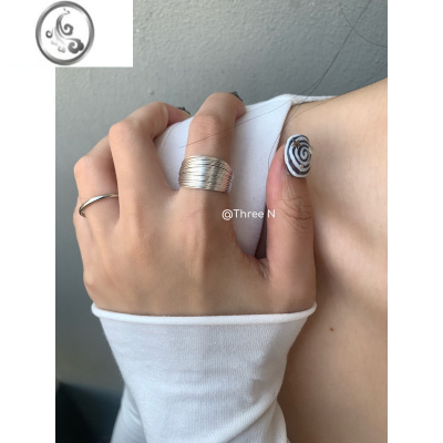 JiMiThree N柔和极简风多线戒指女高级质感食指戒开口调节素戒百搭