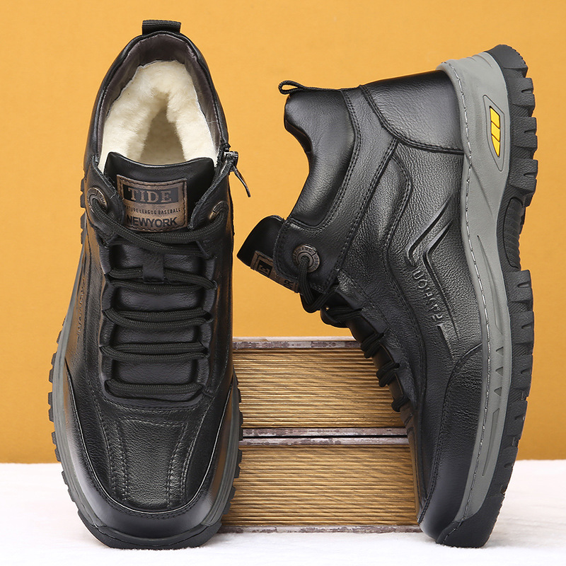 棉鞋男士外穿冬季头层牛皮防水防滑皮鞋羊皮毛一体加厚男款雪地靴