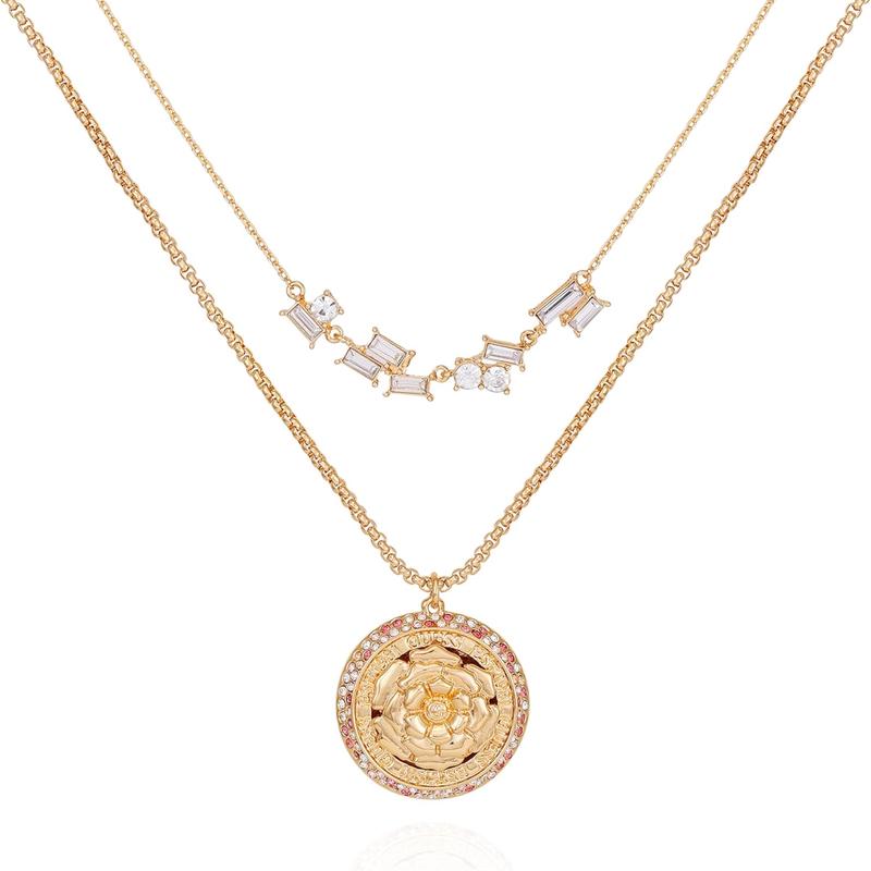 盖尔斯(GUESS)清新浪漫女士叠层杏桃金色项链金属质感玻璃石吊坠