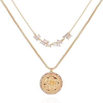 盖尔斯(GUESS)清新浪漫女士叠层杏桃金色项链金属质感玻璃石吊坠