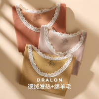 新款德绒秋冬保暖内衣女圆领蕾丝发热绵羊毛修身秋衣秋裤套装_735