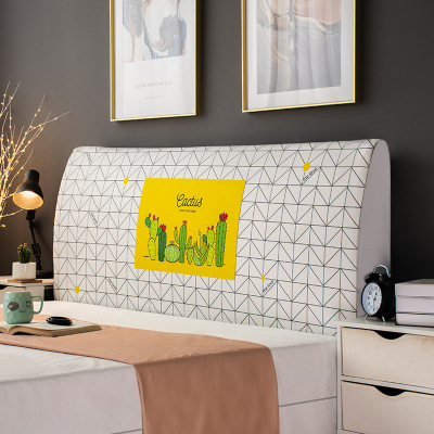 床头套罩北欧风格全包通用防尘软包保护床靠背简约现代木 黄色仙人掌 高度50-65*长度200cm通用款