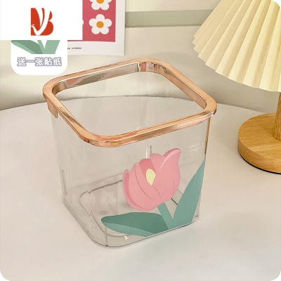 三维工匠郁金香垃圾桶桌面桌上透明学生家用厨房垃圾盒小号餐桌可爱卫生桶