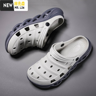 林先森男士洞洞鞋室外防滑沙滩鞋个性时尚外穿软底拖鞋男潮夏季包头凉鞋拖鞋
