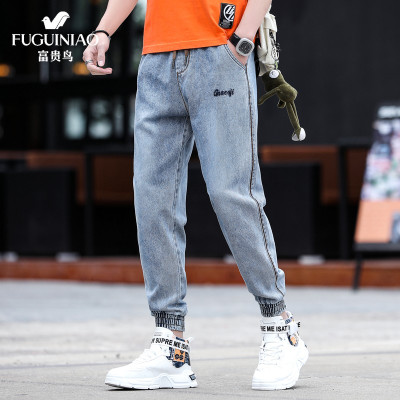 富贵鸟哈伦阔腿牛仔裤男装男士2021新品潮流时尚青年长裤弹力休闲韩版春秋夏季小脚裤子