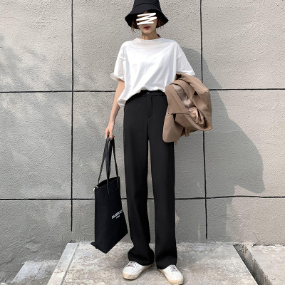 语娄西装裤女直筒宽松垂感高腰春秋黑色职业长上班族百搭休闲拖地长裤西裤