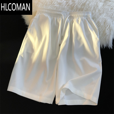 HLCOMAN大码运动短裤夏季薄款宽松直筒五分裤男士冰丝裤潮牌白色休闲裤子