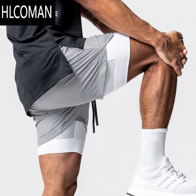 HLCOMANASRV夏季二合一双层内衬健身运动裤子男速干三分跑步美式篮球短裤